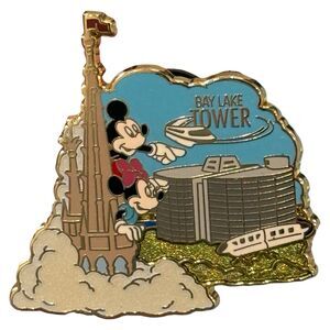 Disney Bay Lake Tower DVC Pin Mickey Minnie Monorail Resort Logo Gold Enamel